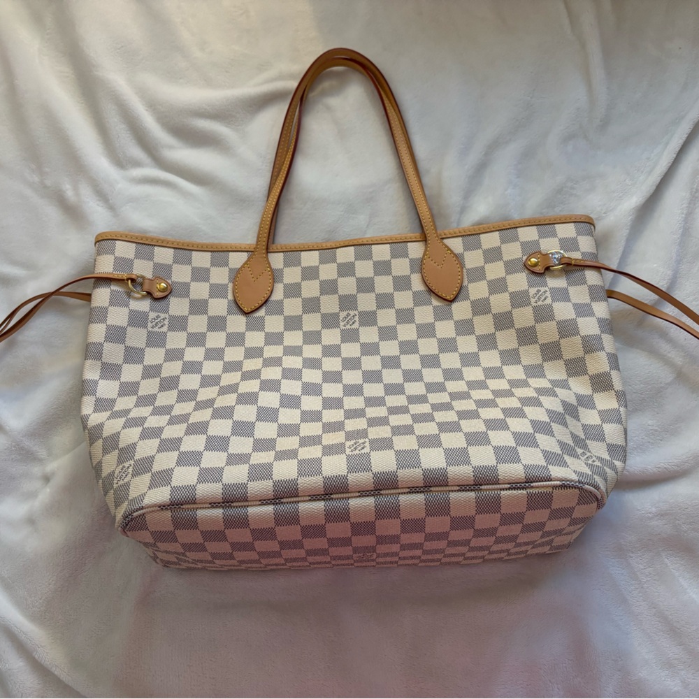 Monogrammed Louis Vuitton Tote Bag purple, pink, tan, and white.